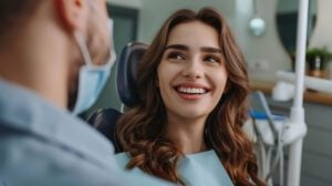 Dentist and patient discuss dental treatment at Addison, TX dental practice